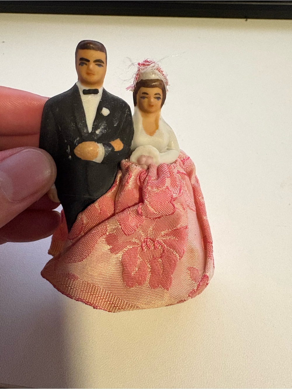 Vintage Wilton Bride and Groom Cake Topper in Black, White and Pink